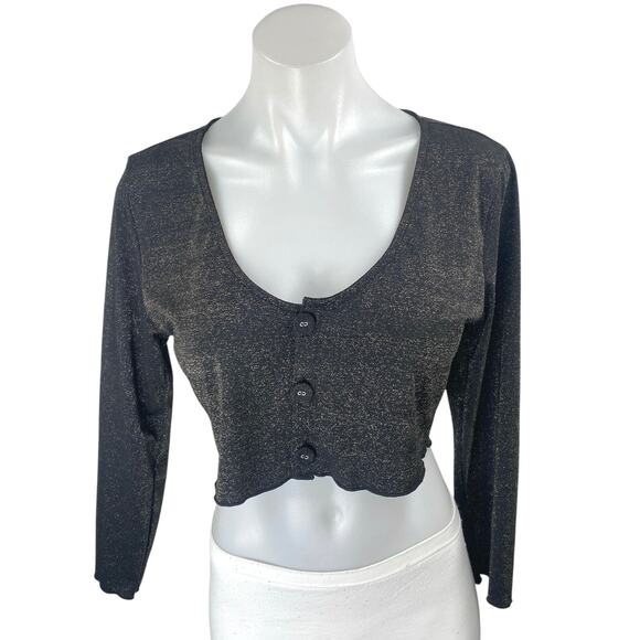 Onia Layla Black Metallic Long Sleeve Button-Up Crop Cardigan Sweater Top Size S - Picture 1 of 4